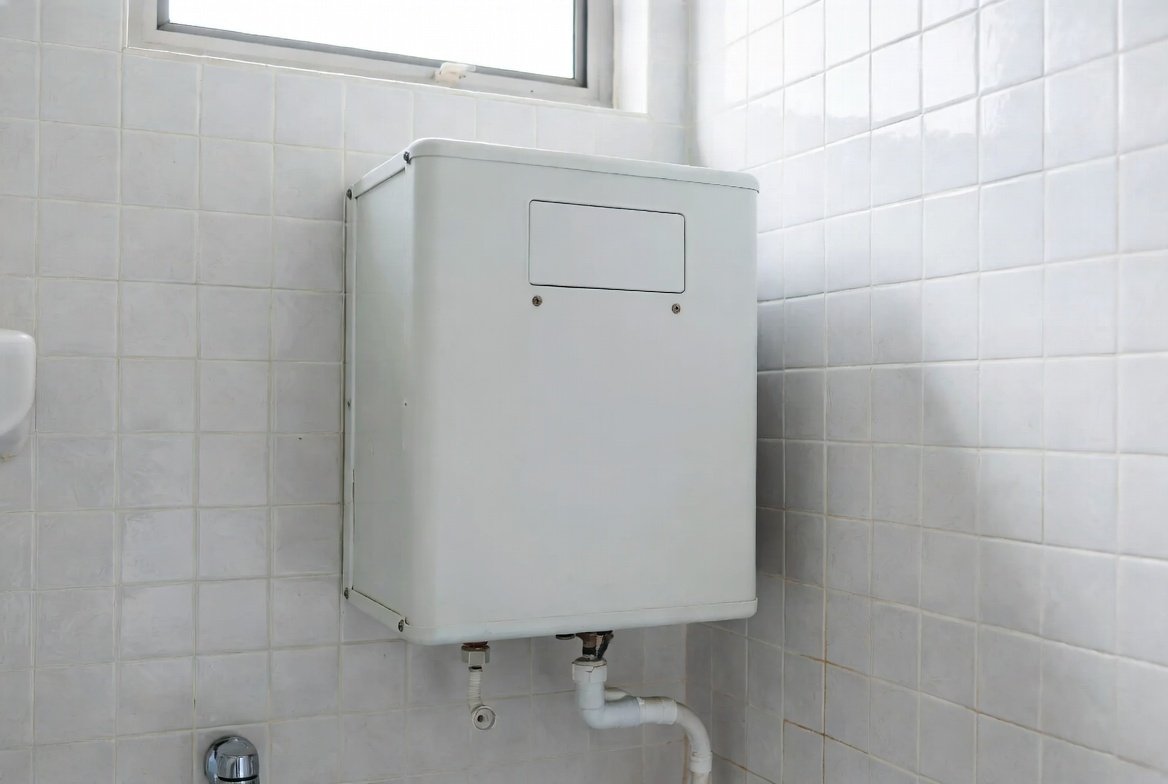 Instant water heater in a Singapore HDB bathroom.